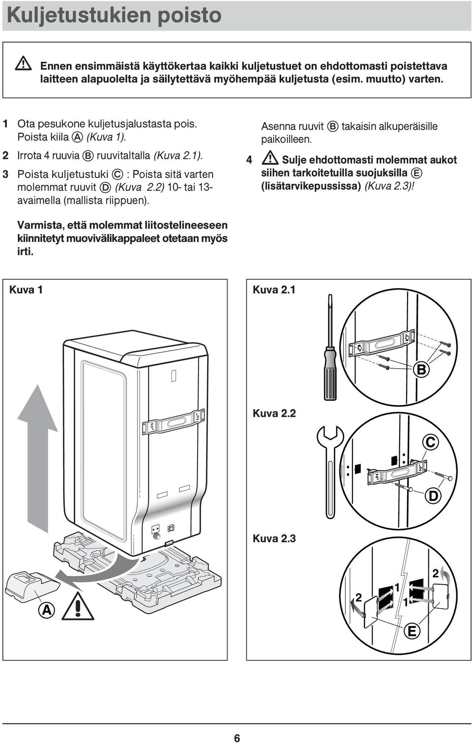 2) 10- tai 13- avaimella (mallista riippuen). Asenna ruuvit takaisin alkuperäisille paikoilleen.