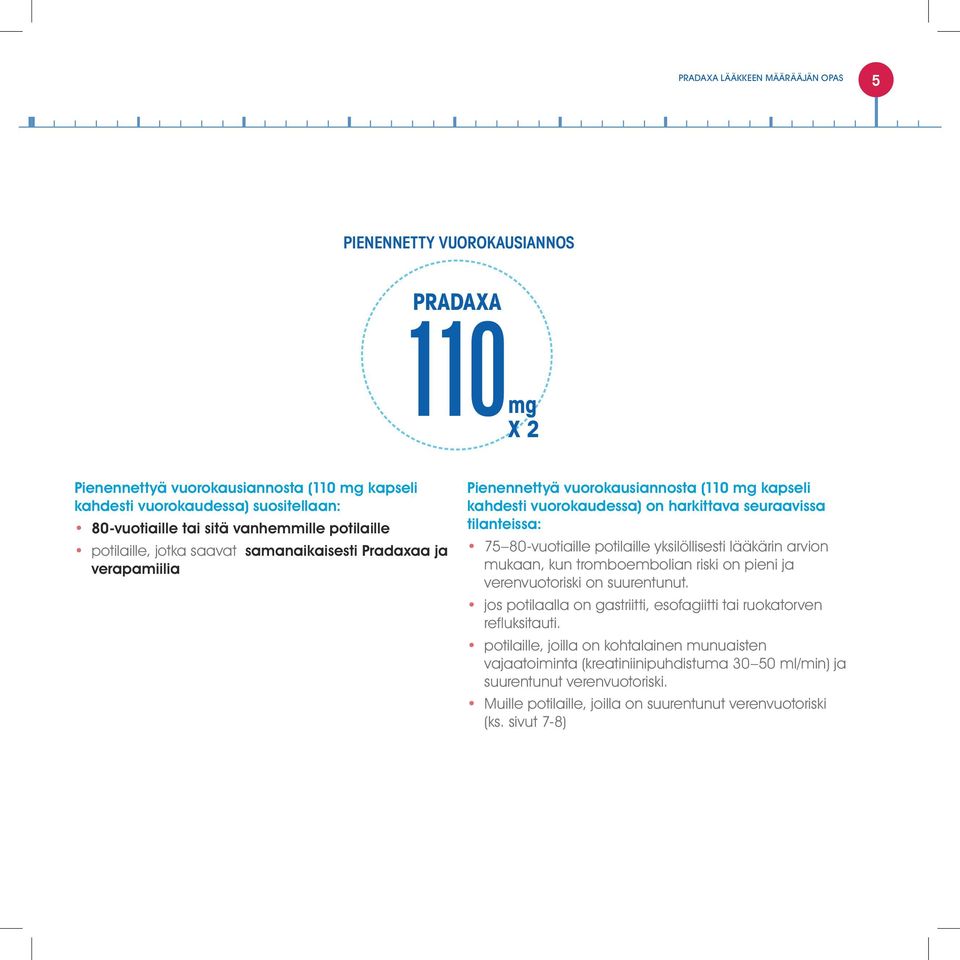 75 80-vuotiaille potilaille yksilöllisesti lääkärin arvion mukaan, kun tromboembolian riski on pieni ja verenvuotoriski on suurentunut.