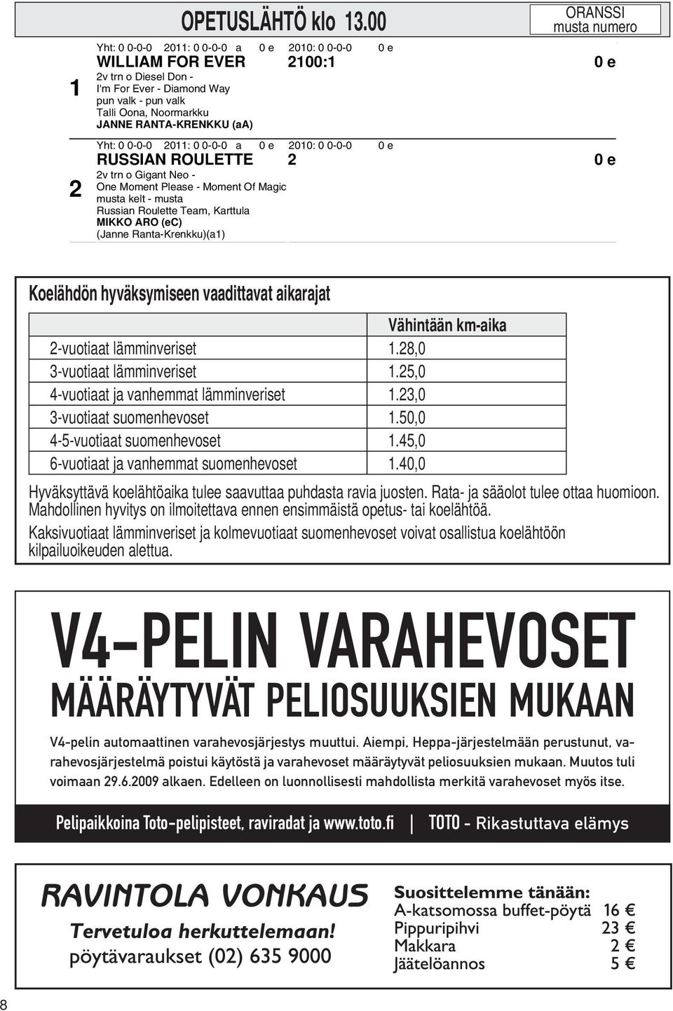 RANTA-KRENKKU (aa) Yht: 0 0-0-0 2011: 0 0-0-0 a 0 e 2010: 0 0-0-0 0 e RUSSIAN ROULETTE 2 0e 2v trn o Gigant Neo - One Moment Please - Moment Of Magic musta kelt - musta Russian Roulette Team,