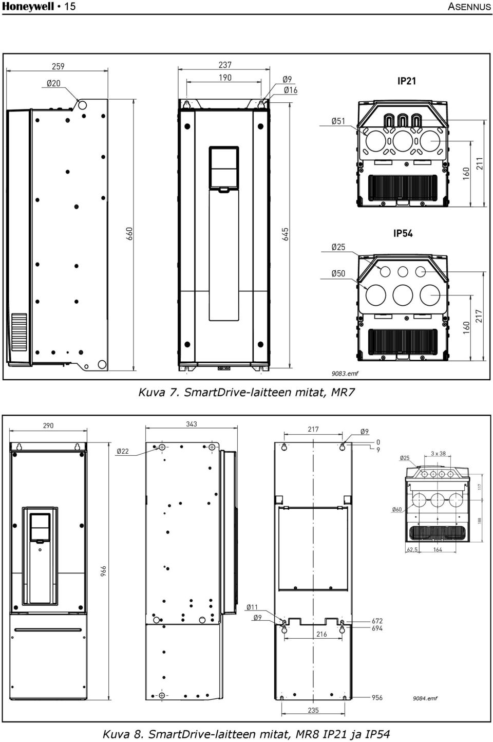 SmartDrive-laitteen mitat, MR7 290 343 217 Ø9 Ø22 0 9 Ø25 3 x 38 117