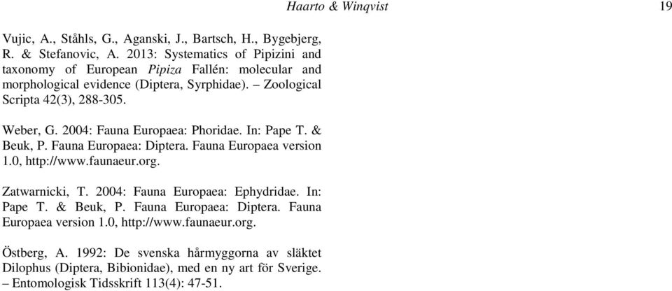 2004: Fauna Europaea: Phoridae. In: Pape T. & Beuk, P. Fauna Europaea: Diptera. Fauna Europaea version 1.0, http://www.faunaeur.org. Zatwarnicki, T.