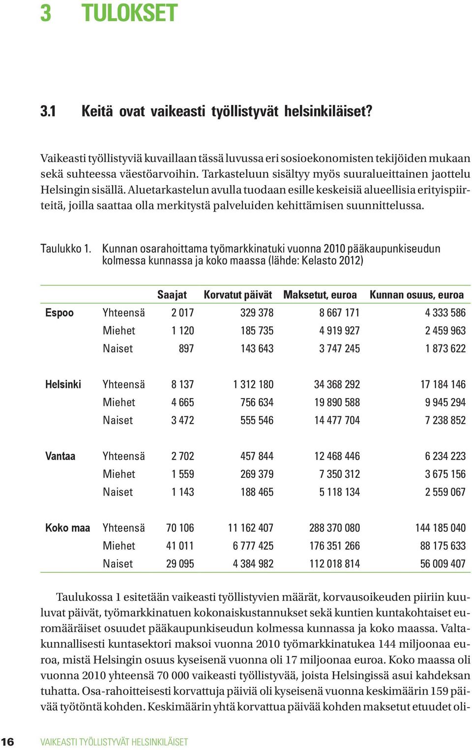 Aluetarkastelun avulla tuodaan esille keskeisiä alueellisia erityispiirteitä, joilla saattaa olla merkitystä palveluiden kehittämisen suunnittelussa. Taulukko 1.