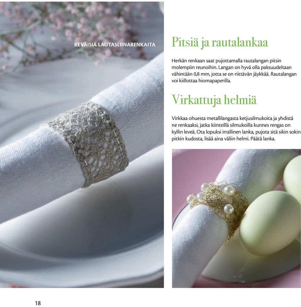 Virkattuja helmiä Virkkaa ohuesta metallilangasta ketjusilmukoita ja yhdistä ne renkaaksi, jatka kiinteillä silmukoilla kunnes