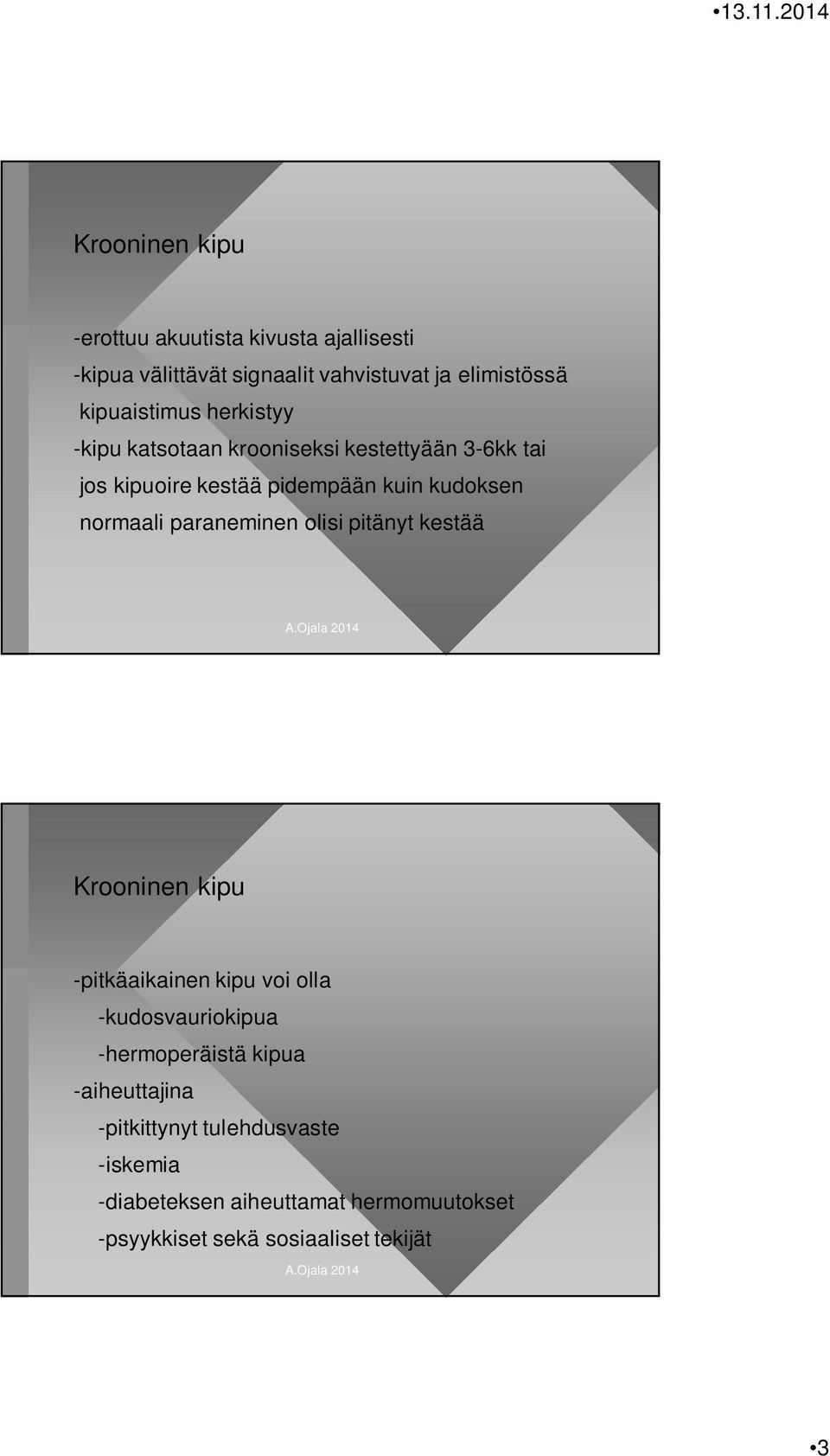 normaali paraneminen olisi pitänyt kestää Krooninen kipu -pitkäaikainen kipu voi olla -kudosvauriokipua -hermoperäistä