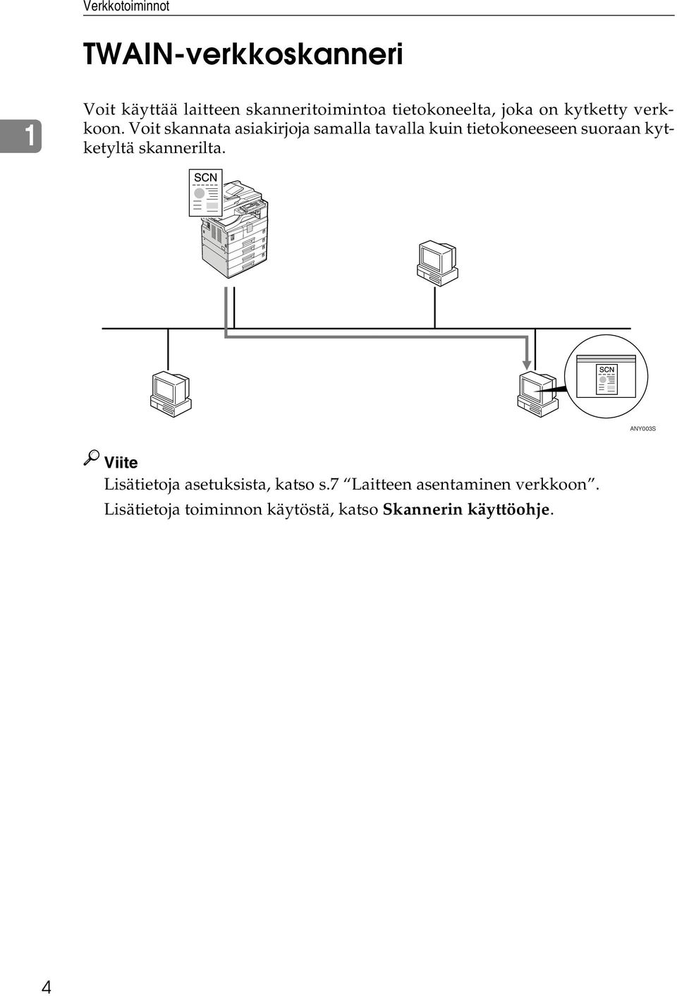 Voit skannata asiakirjoja samalla tavalla kuin tietokoneeseen suoraan kytketyltä