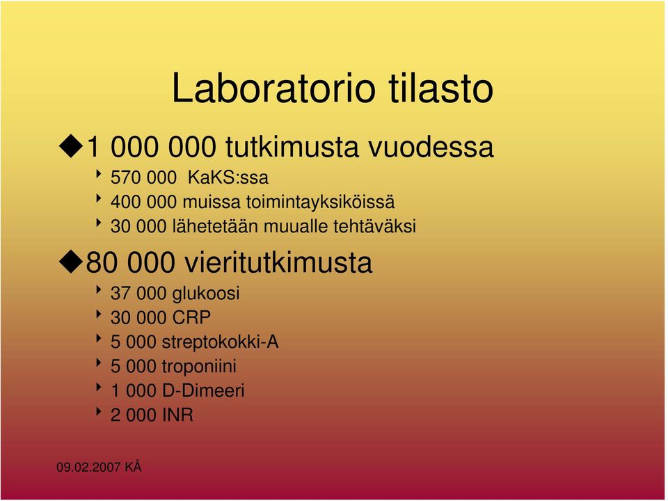 muualle tehtäväksi 80 000 vieritutkimusta 8 37 000 glukoosi 8 30