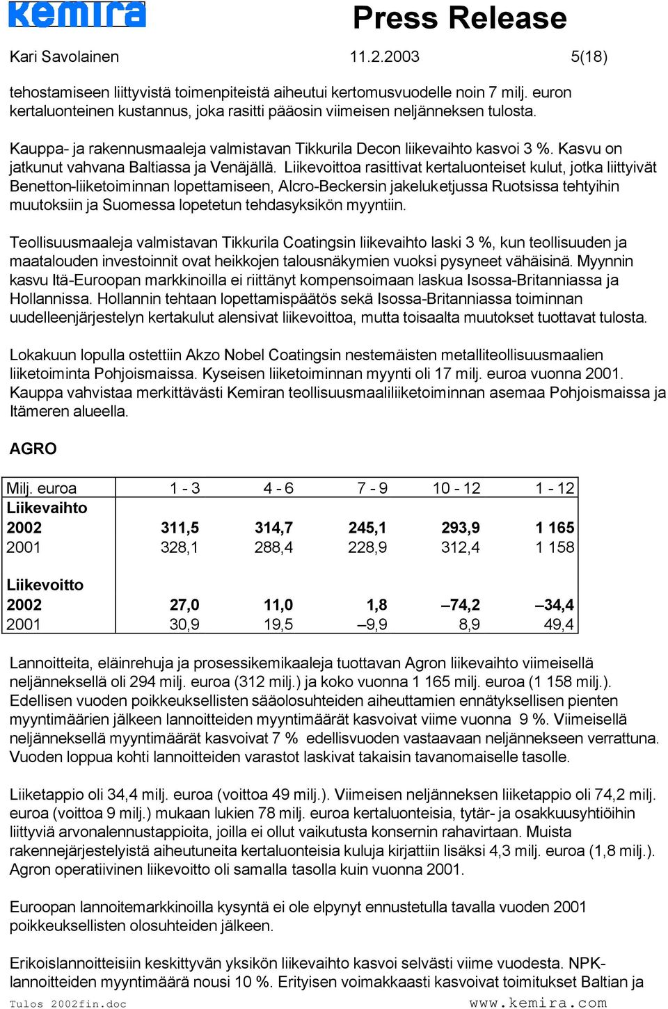 Liikevoittoa rasittivat kertaluonteiset kulut, jotka liittyivät Benetton-liiketoiminnan lopettamiseen, Alcro-Beckersin jakeluketjussa Ruotsissa tehtyihin muutoksiin ja Suomessa lopetetun