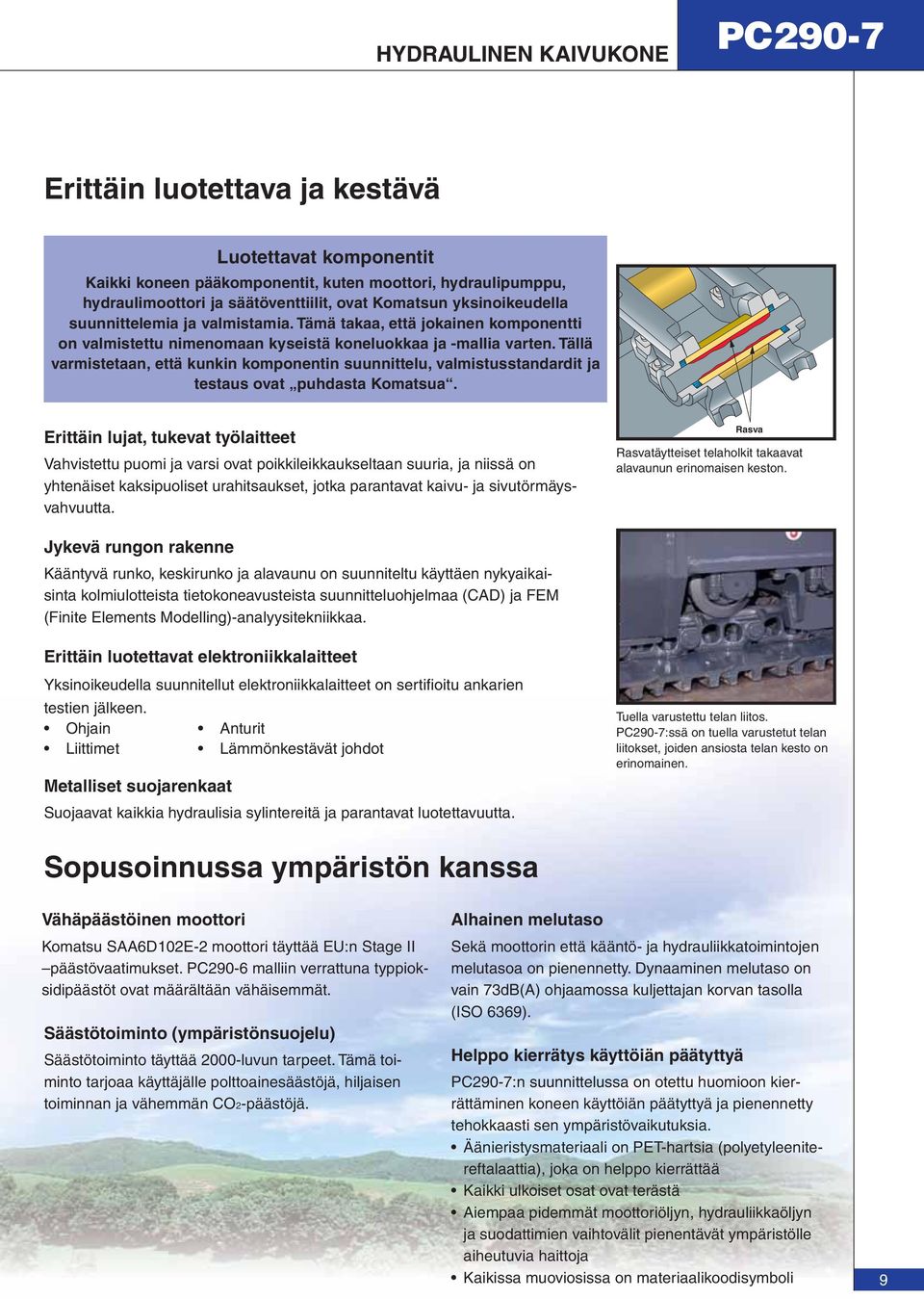 Tällä varmistetaan, että kunkin komponentin suunnittelu, valmistusstandardit ja testaus ovat puhdasta Komatsua.