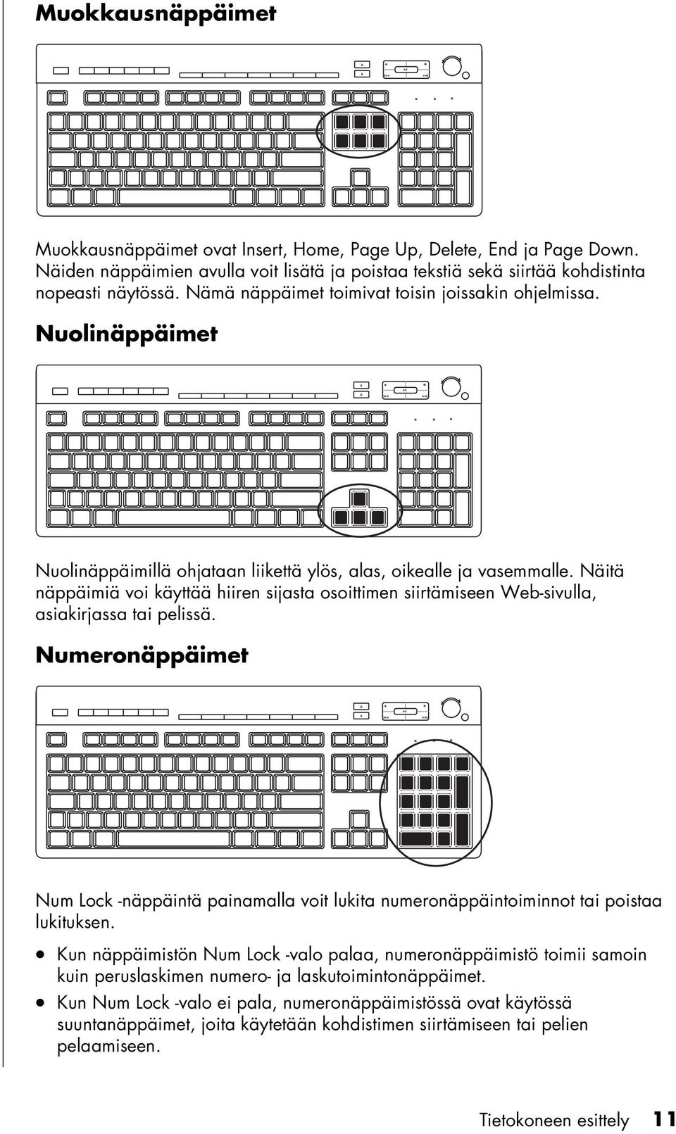 Näitä näppäimiä voi käyttää hiiren sijasta osoittimen siirtämiseen Web-sivulla, asiakirjassa tai pelissä.