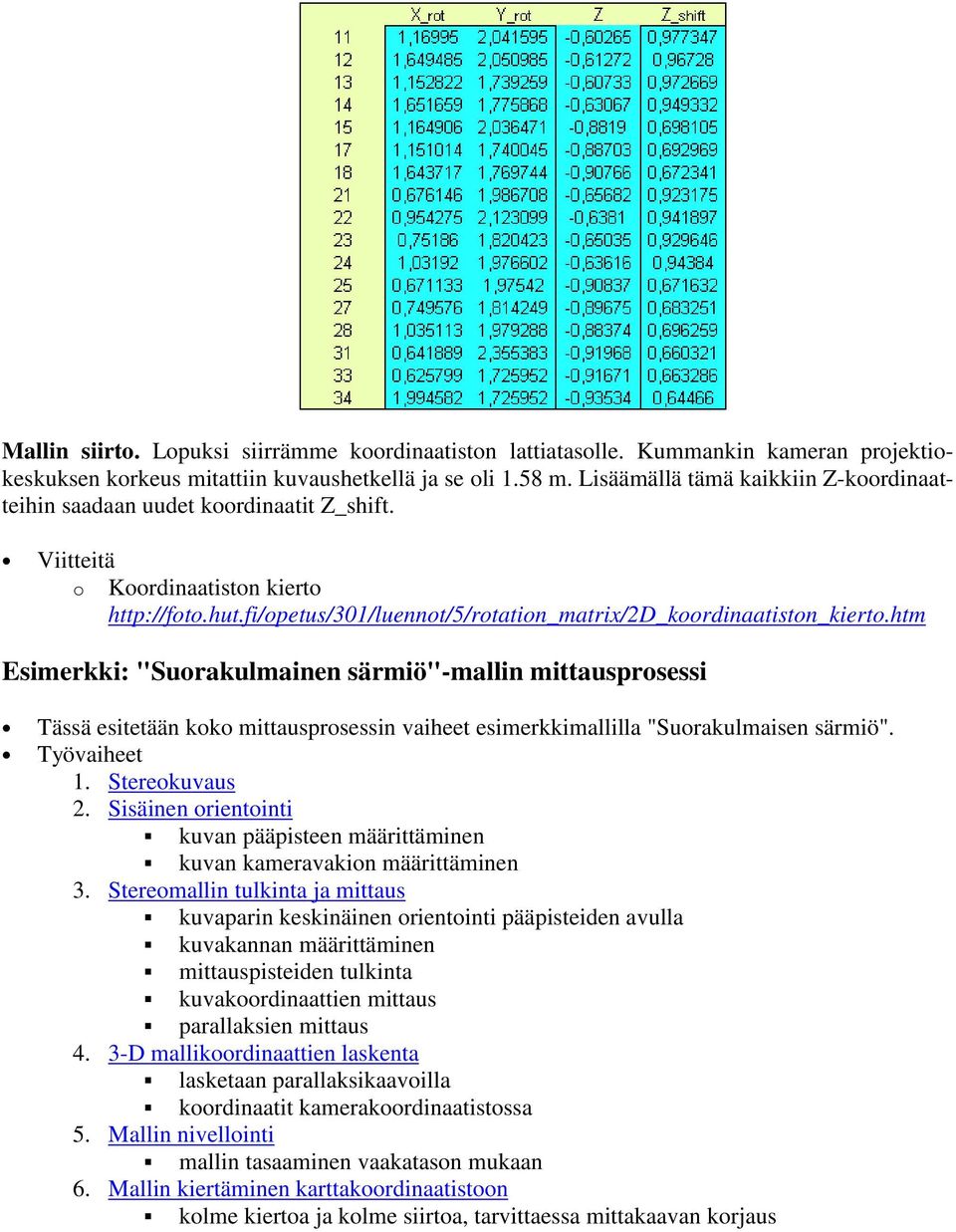 htm Esimerkki: "Suorakulmainen särmiö"-mallin mittausprosessi Tässä esitetään koko mittausprosessin vaiheet esimerkkimallilla "Suorakulmaisen särmiö". Työvaiheet 1. Stereokuvaus 2.