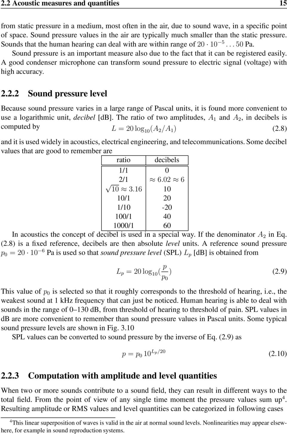 Sound pressure is an important measure also due to the fact that it can be registered easily. A good condenser microphone can transform sound pressure to electric signal (voltage) with high accuracy.