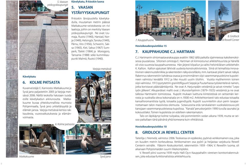 Varjoja metsässä kertoo rakkaudesta, vuorovaikutuksesta ja elämänvoimasta. 6. Kolme patsasta Kävelykatu, R-kioskin luona 5.