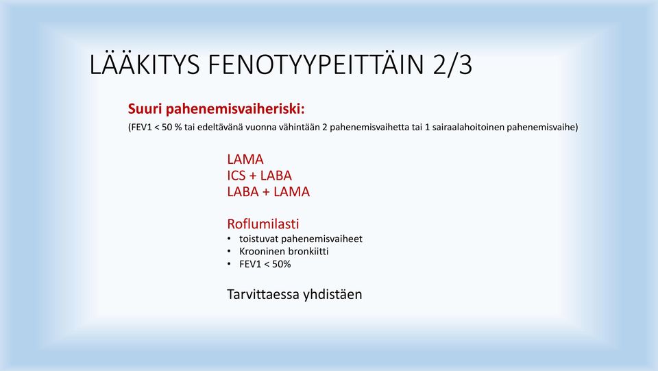 sairaalahoitoinen pahenemisvaihe) LAMA ICS + LABA LABA + LAMA