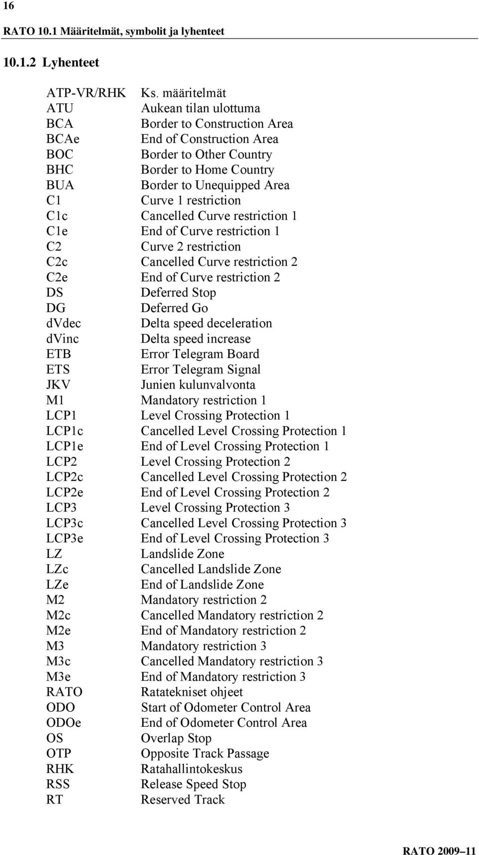 restriction C1c Cancelled Curve restriction 1 C1e End of Curve restriction 1 C2 Curve 2 restriction C2c Cancelled Curve restriction 2 C2e End of Curve restriction 2 DS Deferred Stop DG Deferred Go