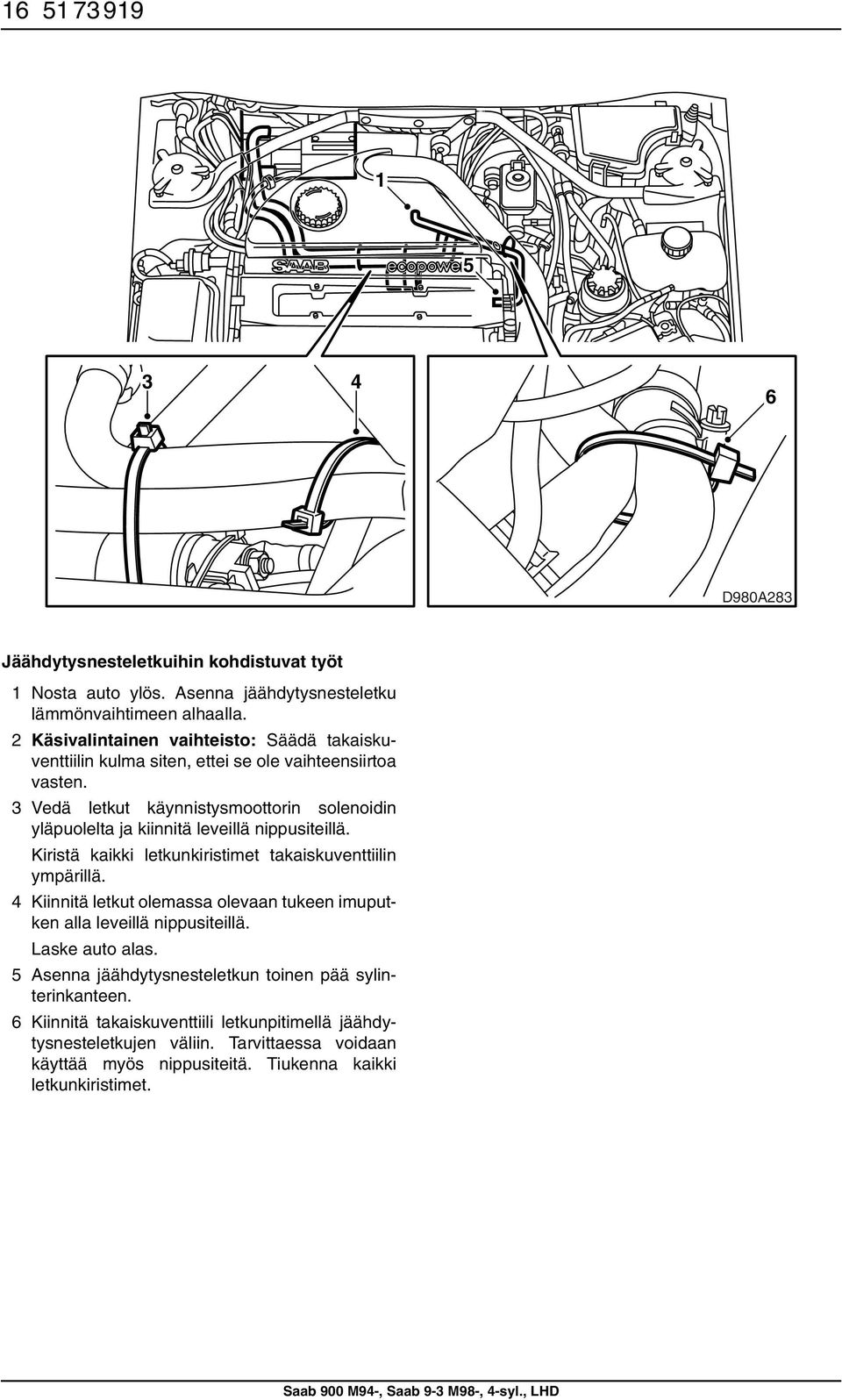 Vedä letkut käynnistysmoottorin solenoidin yläpuolelta ja kiinnitä leveillä nippusiteillä. Kiristä kaikki letkunkiristimet takaiskuventtiilin ympärillä.