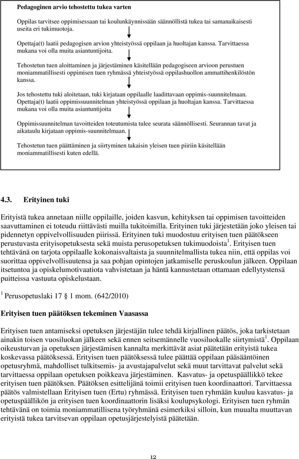 Tehostetun tuen aloittaminen ja järjestäminen käsitellään pedagogiseen arvioon perustuen moniammatillisesti oppimisen tuen ryhmässä yhteistyössä oppilashuollon ammattihenkilöstön kanssa.