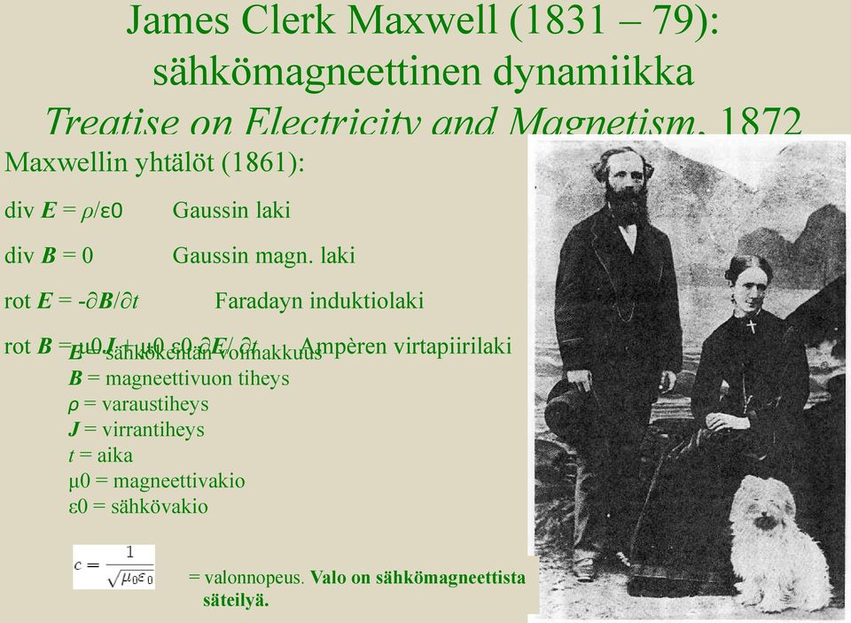 laki rot E = - B/ t Faradayn induktiolaki rot B =Eμ0J + μ0 ε0 E/ t Ampèren virtapiirilaki = sähkökentän