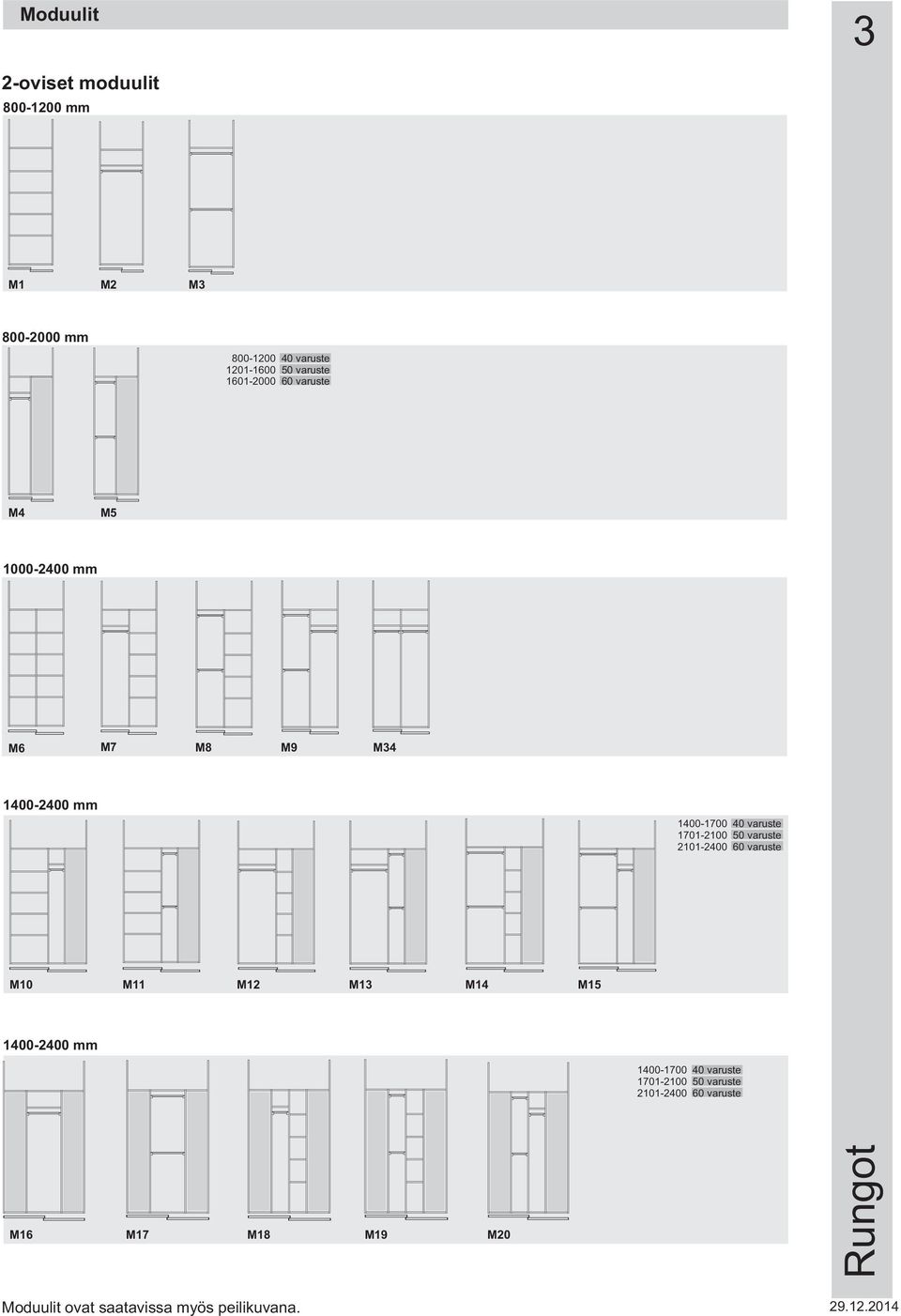 1701-2100 50 varuste 2101-2400 60 varuste M10 M11 M12 M13 M14 M15 1400-2400 mm 1400-1700 40 varuste