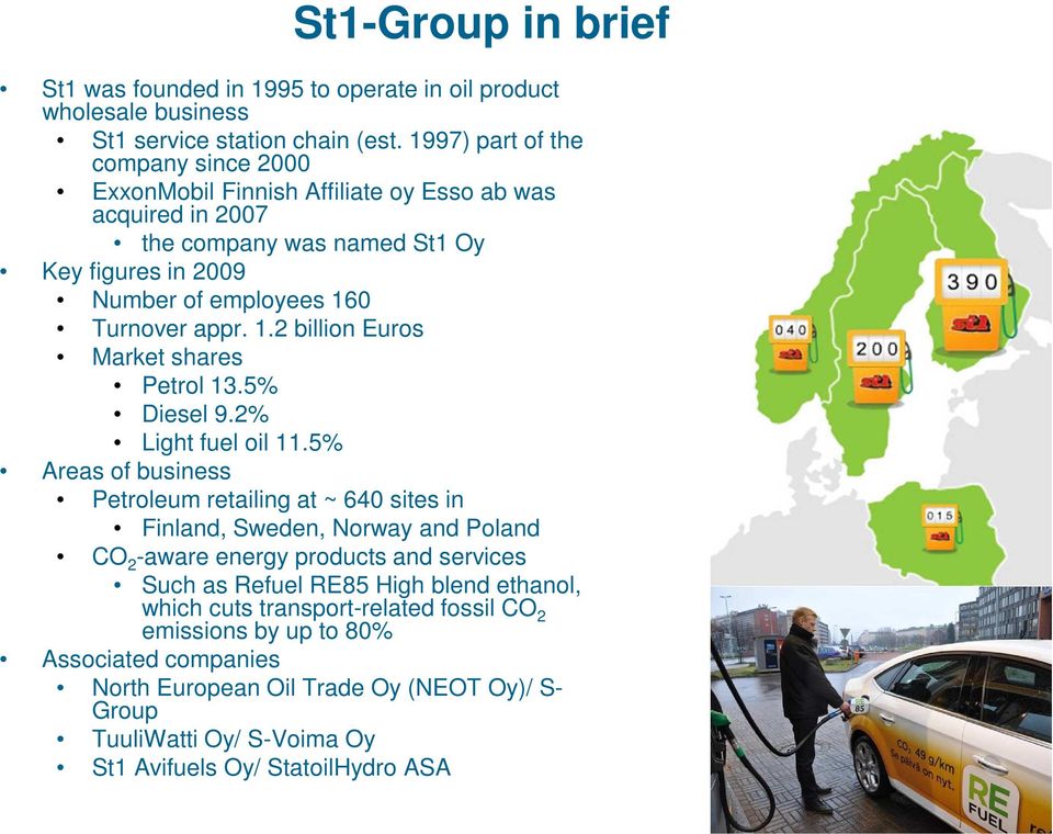 1.2 billion Euros Market shares Petrol 13.5% Diesel 9.2% Light fuel oil 11.