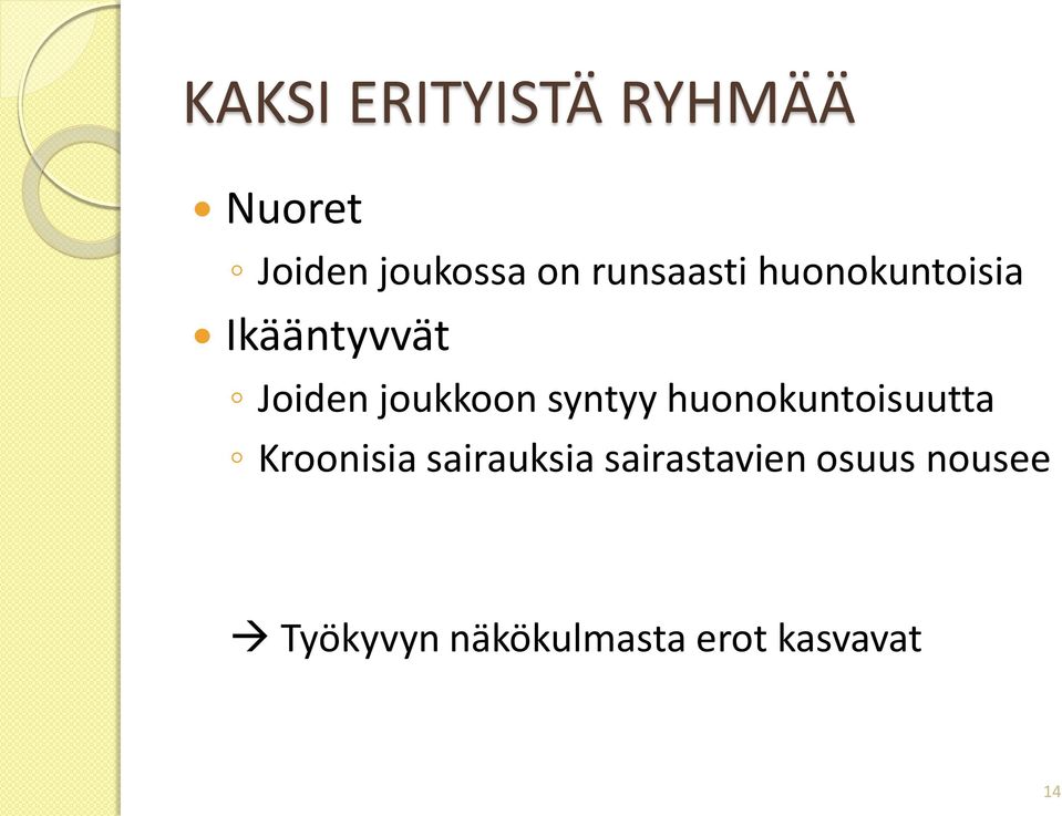 syntyy huonokuntoisuutta Kroonisia sairauksia