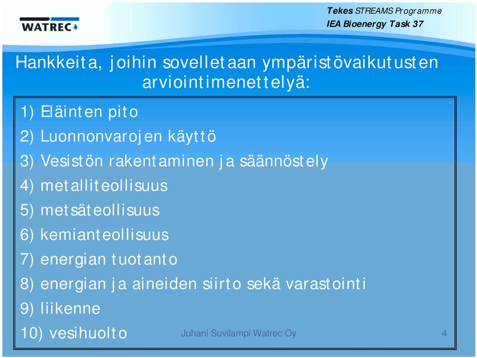 metalliteollisuus 5) metsäteollisuus 6) kemianteollisuus 7) energian tuotanto 8)