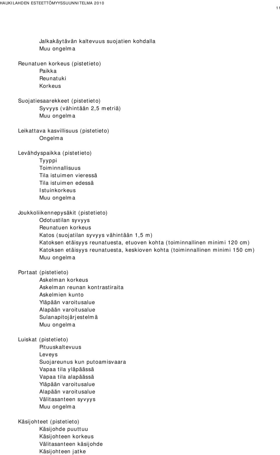 Odotustilan syvyys Reunatuen korkeus Katos (suojatilan syvyys vähintään 1,5 m) Katoksen etäisyys reunatuesta, etuoven kohta (toiminnallinen minimi 120 cm) Katoksen etäisyys reunatuesta, keskioven