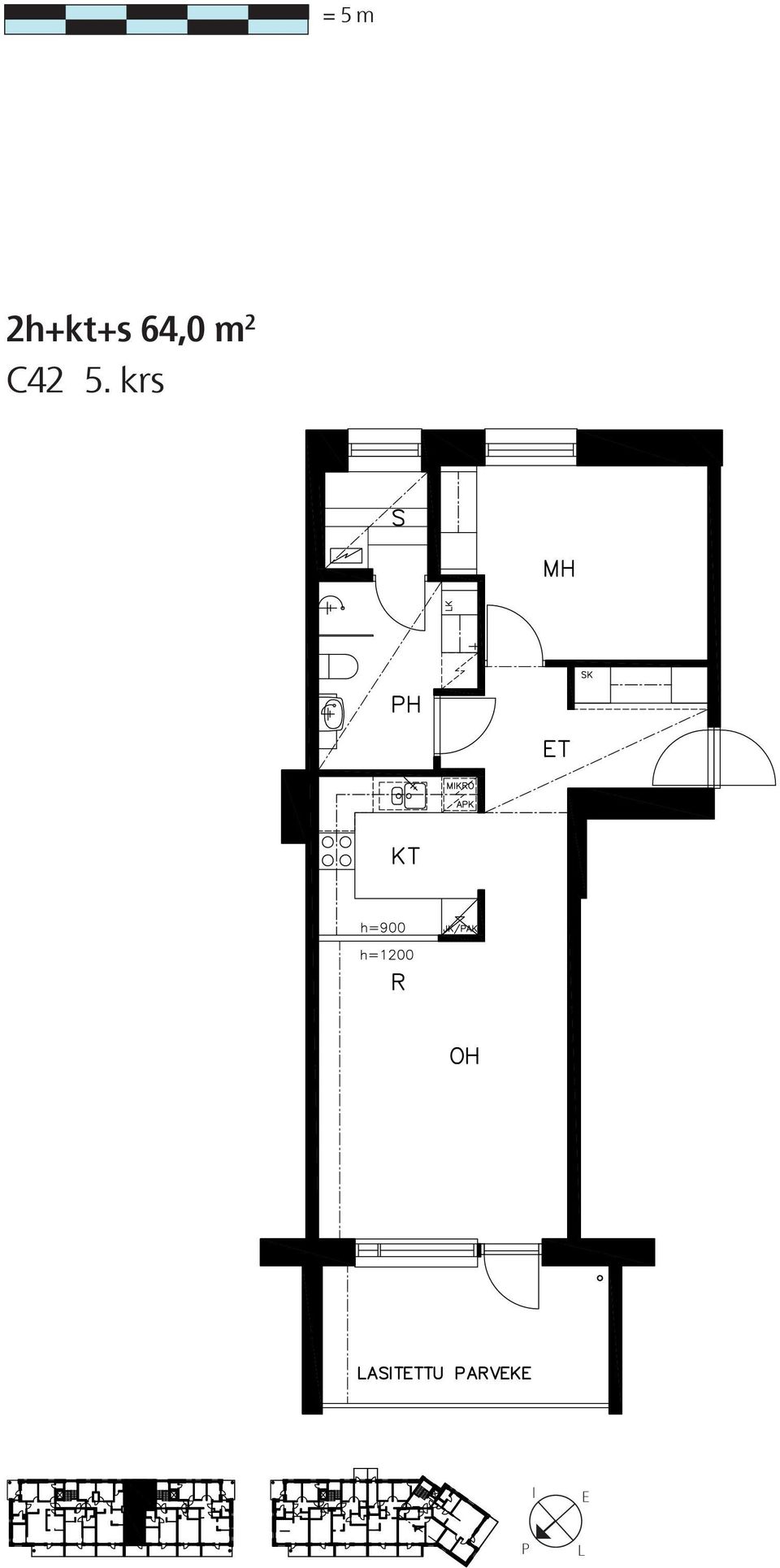 64,0 m 2
