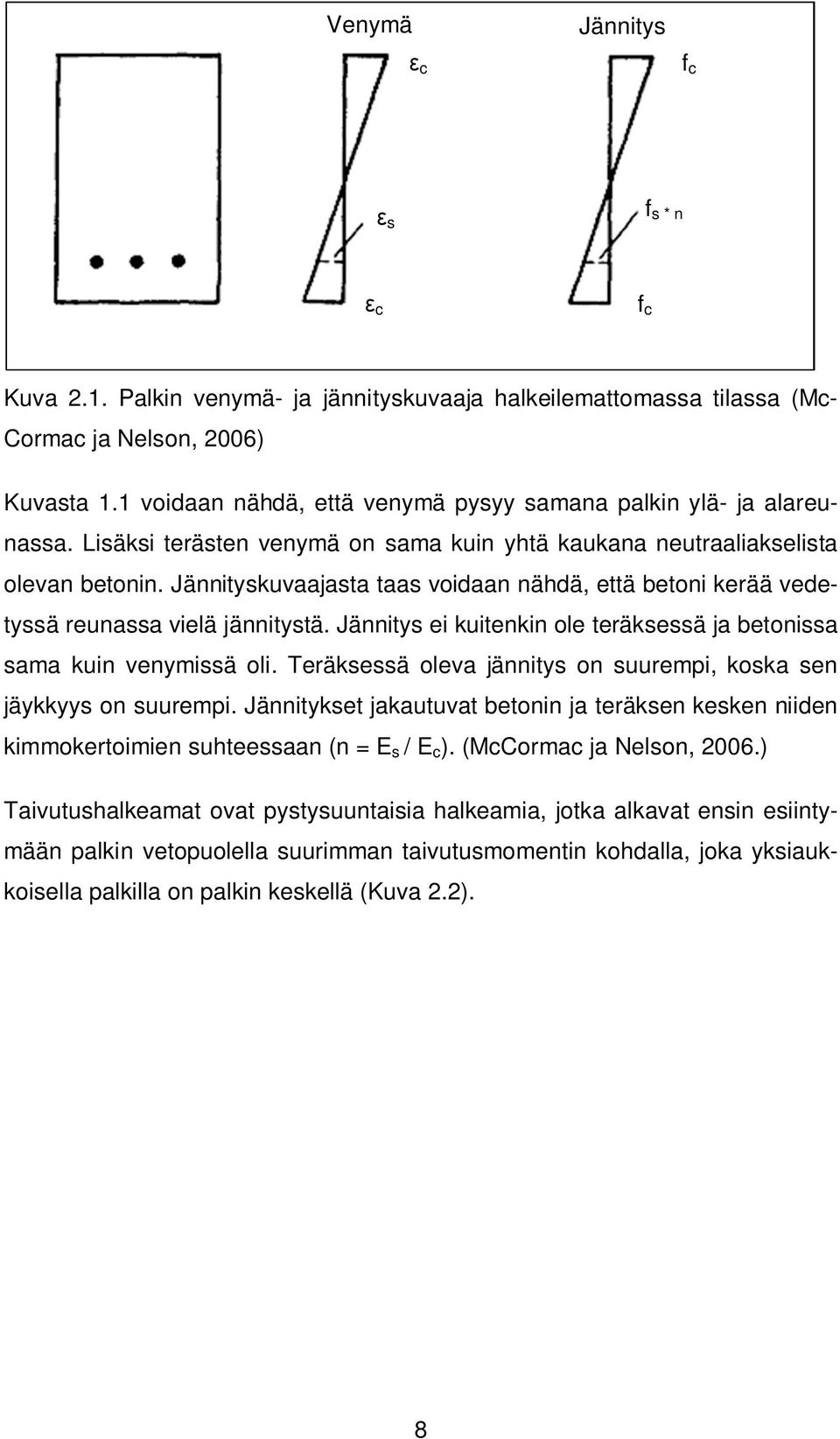 Jännityskuvaajasta taas voidaan nähdä, että betoni kerää vedetyssä reunassa vielä jännitystä. Jännitys ei kuitenkin ole teräksessä ja betonissa sama kuin venymissä oli.