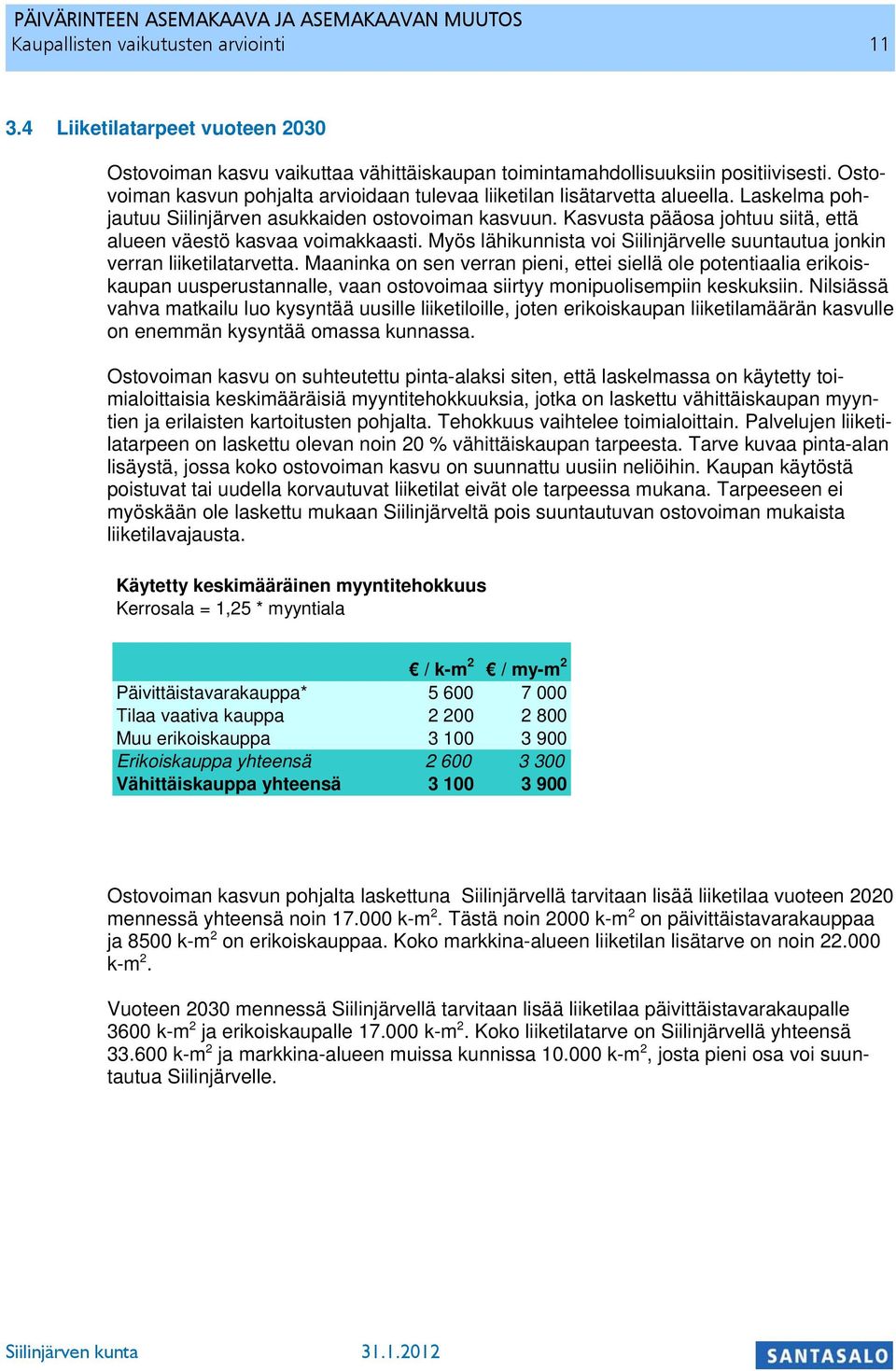 Kasvusta pääosa johtuu siitä, että alueen väestö kasvaa voimakkaasti. Myös lähikunnista voi Siilinjärvelle suuntautua jonkin verran liiketilatarvetta.