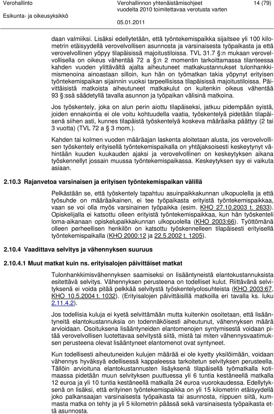 majoitustiloissa. TVL 31.