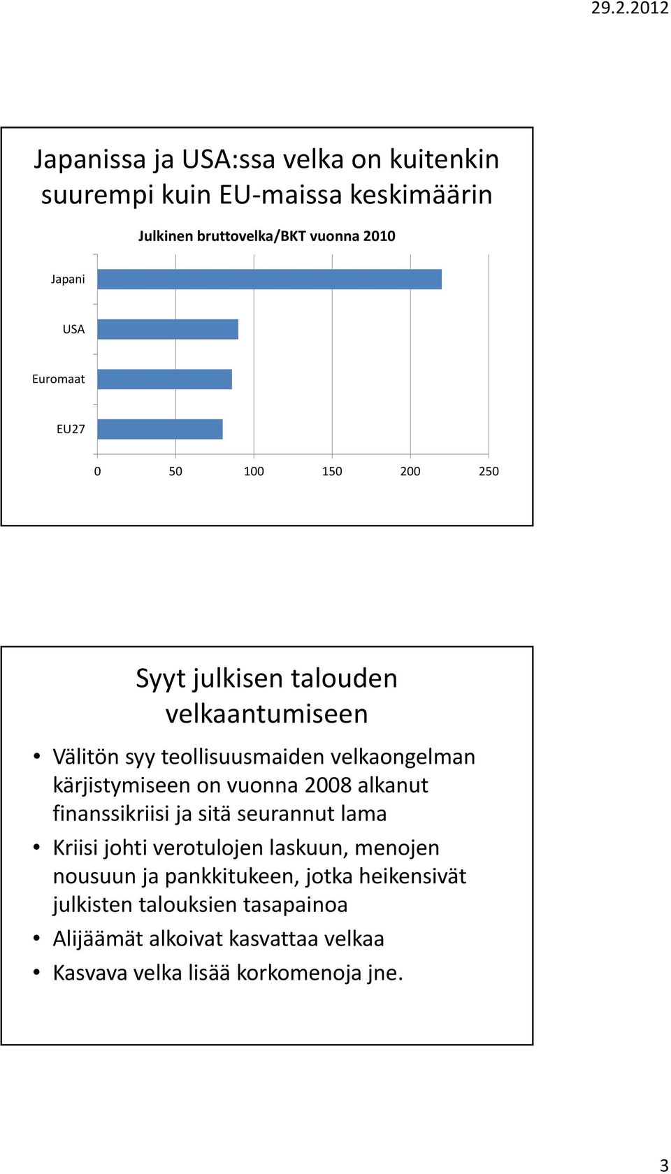 kärjistymiseen on vuonna 2008 alkanut finanssikriisi ja sitä seurannut lama Kriisi johti verotulojen laskuun, menojen nousuun