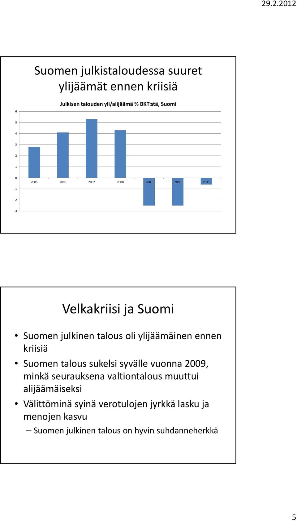 ennen kriisiä Suomen talous sukelsi syvälle vuonna 2009, minkä seurauksena valtiontalous muuttui