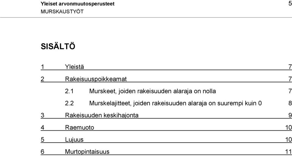 1 Murskeet, joiden rakeisuuden alaraja on nolla 7 2.