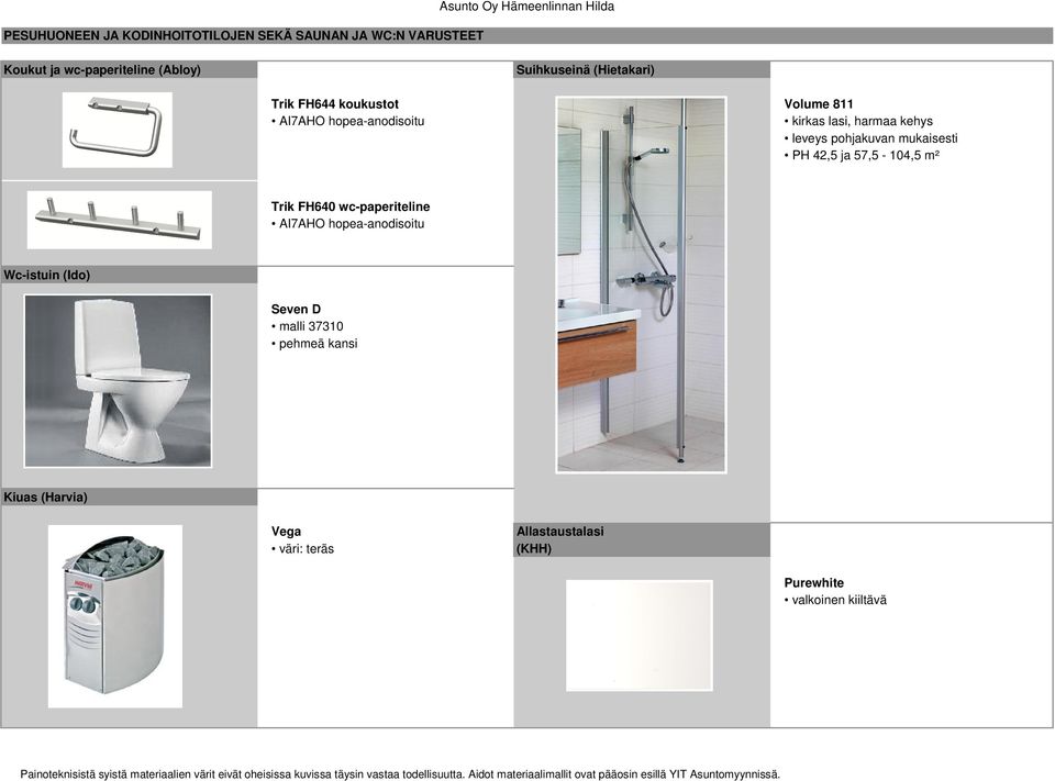 harmaa kehys leveys pohjakuvan mukaisesti PH 42,5 ja 57,5-104,5 m² Trik FH640 wc-paperiteline AI7AHO