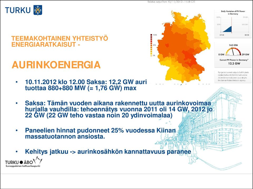 rakennettu uutta aurinkovoimaa hurjalla vauhdilla: tehoennätys vuonna 2011 oli 14 GW, 2012 jo 22 GW (22 GW teho