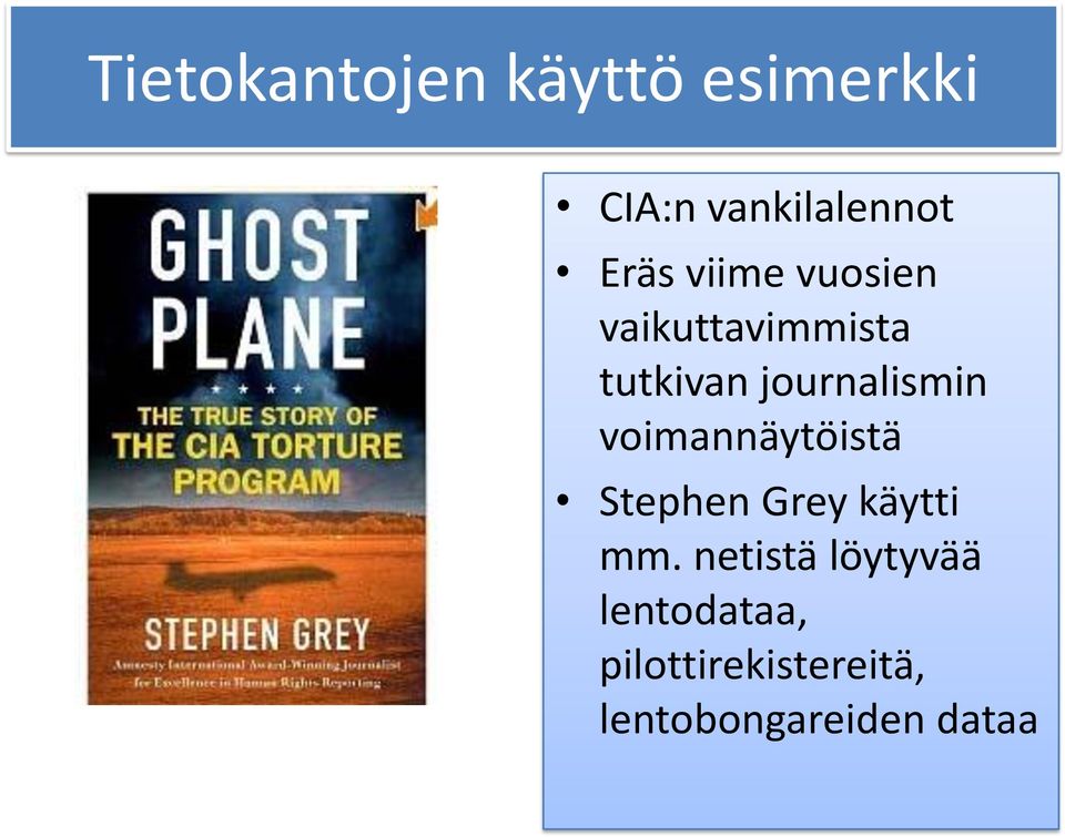 voimannäytöistä Stephen Grey käytti mm.