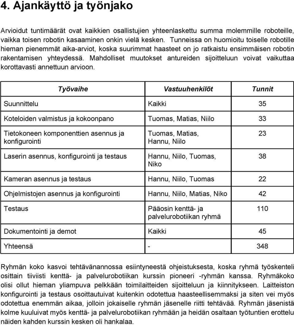 Mahdolliset muutokset antureiden sijoitteluun voivat vaikuttaa korottavasti annettuun arvioon.