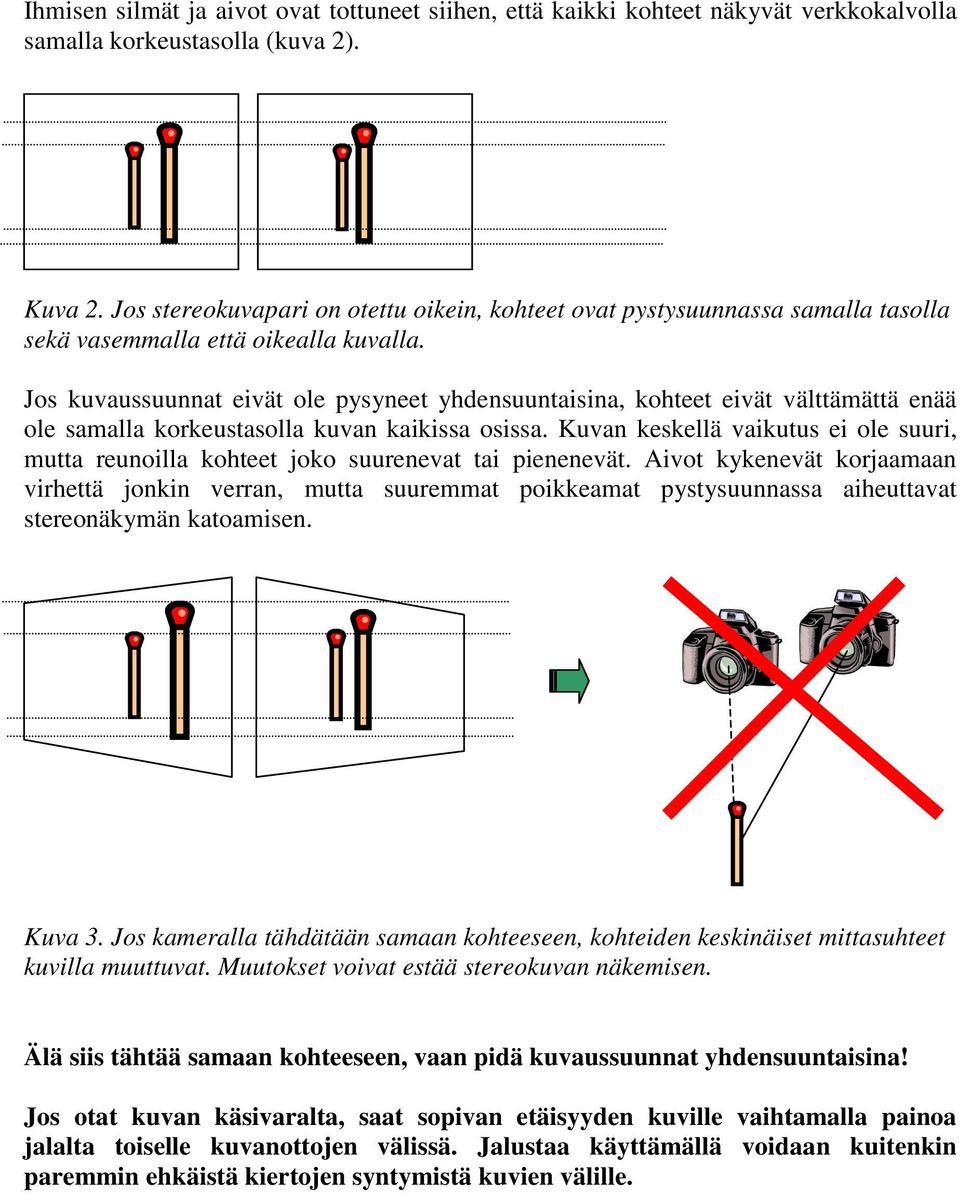 Jos kuvaussuunnat eivät ole pysyneet yhdensuuntaisina, kohteet eivät välttämättä enää ole samalla korkeustasolla kuvan kaikissa osissa.