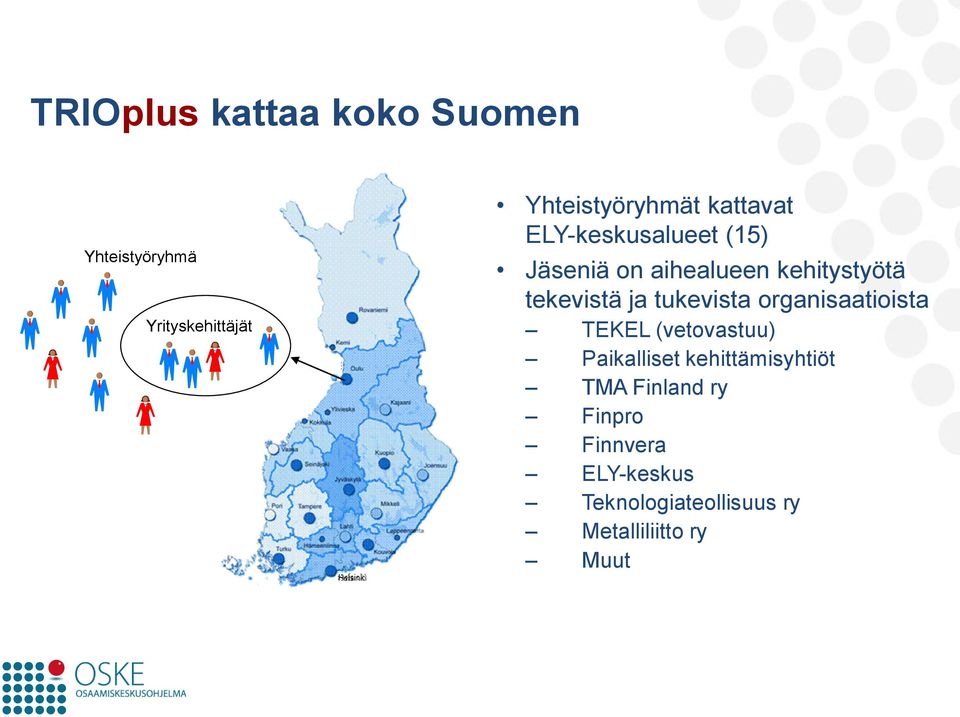 tukevista organisaatioista TEKEL (vetovastuu) Paikalliset kehittämisyhtiöt TMA