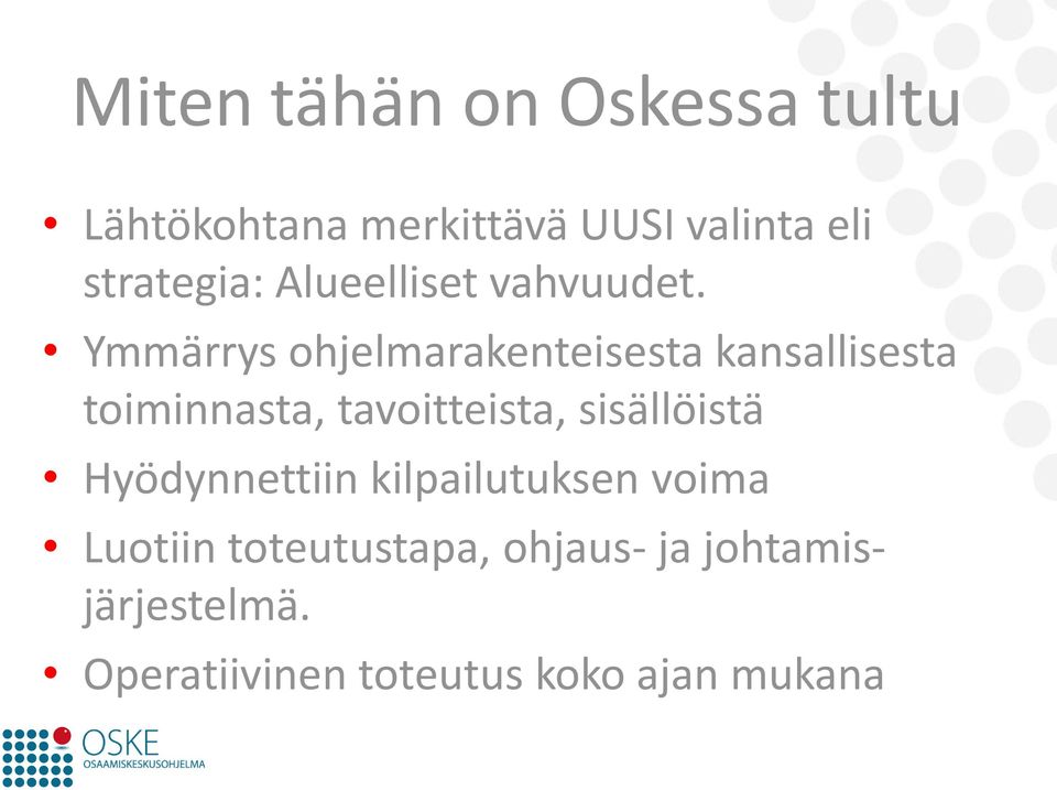 Ymmärrys ohjelmarakenteisesta kansallisesta toiminnasta, tavoitteista,