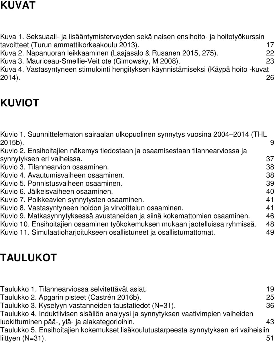 Vastasyntyneen stimulointi hengityksen käynnistämiseksi (Käypä hoito -kuvat 2014). 26 KUVIOT Kuvio 1. Suunnittelematon sairaalan ulkopuolinen synnytys vuosina 2004 2014 (THL 2015b). 9 Kuvio 2.