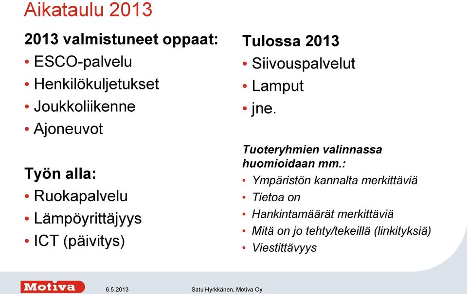 Siivouspalvelut Lamput jne. Tuoteryhmien valinnassa huomioidaan mm.