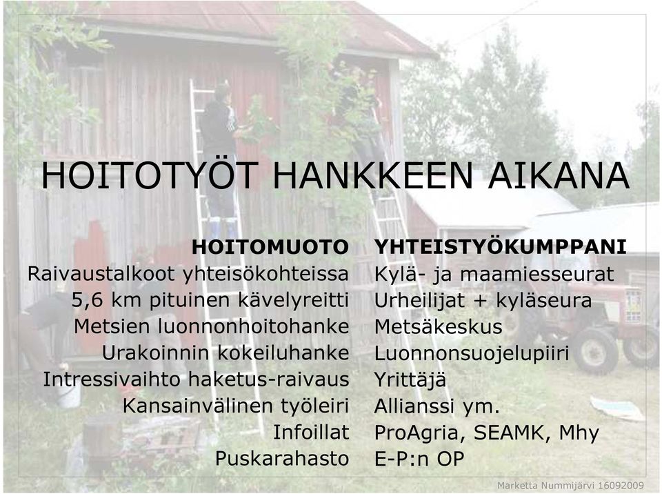 Kansainvälinen työleiri Infoillat Puskarahasto YHTEISTYÖKUMPPANI Kylä- ja maamiesseurat