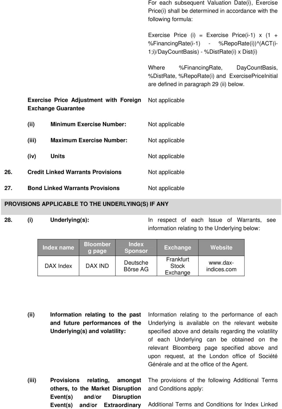 Exercise Price Adjustment with Foreign Exchange Guarantee Not applicable (ii) Minimum Exercise Number: Not applicable (iii) Maximum Exercise Number: Not applicable (iv) Units Not applicable 26.
