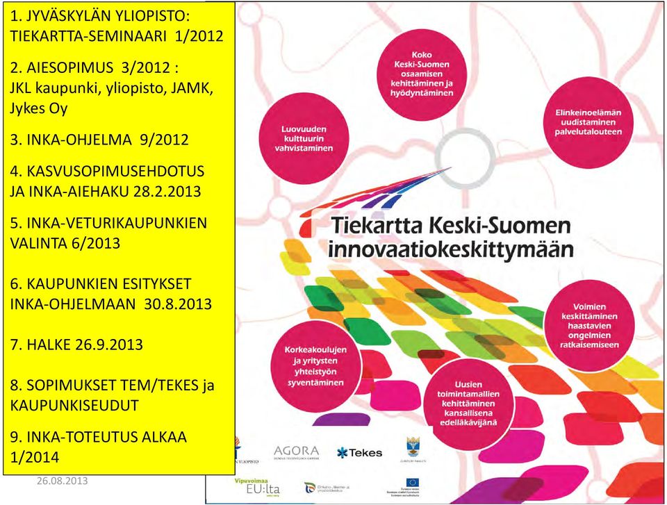 KASVUSOPIMUSEHDOTUS JA INKA-AIEHAKU 28.2.2013 5. INKA-VETURIKAUPUNKIEN VALINTA 6/2013 6.