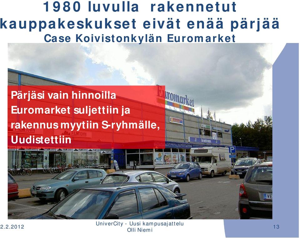 hinnoilla Euromarket suljettiin ja rakennus myytiin