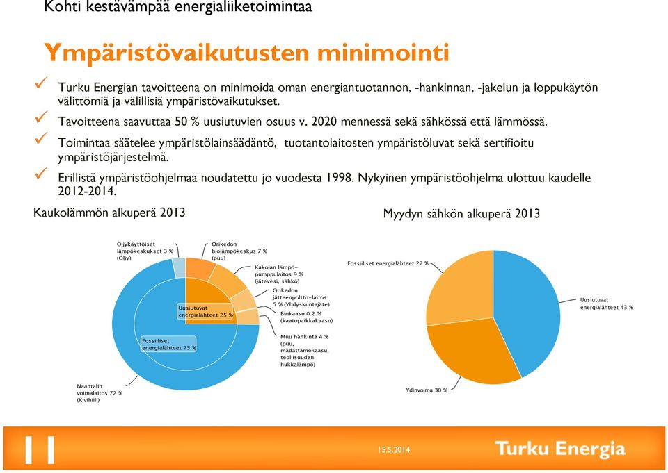 Toimintaa säätelee ympäristölainsäädäntö, tuotantolaitosten ympäristöluvat sekä sertifioitu ympäristöjärjestelmä.