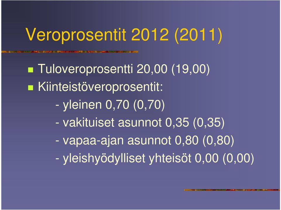 (0,70) - vakituiset asunnot 0,35 (0,35) - vapaa-ajan