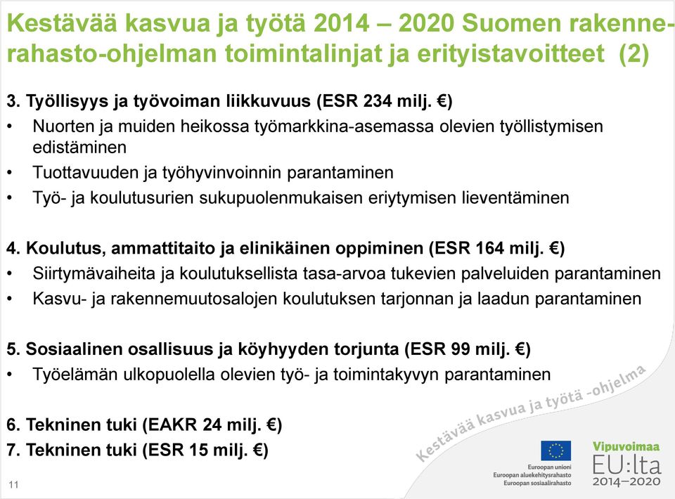 lieventäminen 4. Koulutus, ammattitaito ja elinikäinen oppiminen (ESR 164 milj.