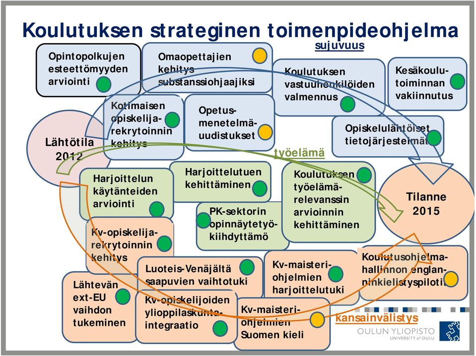 tietojärjestelmät Kesäkoulutoiminnan vakiinnutus Kv-maisteriohjelmien harjoittelutuki Kotimaisen opiskelijarekrytoinnin kehitys Omaopettajien kehitys substanssiohjaajiksi Kv-opiskelijarekrytoinnin